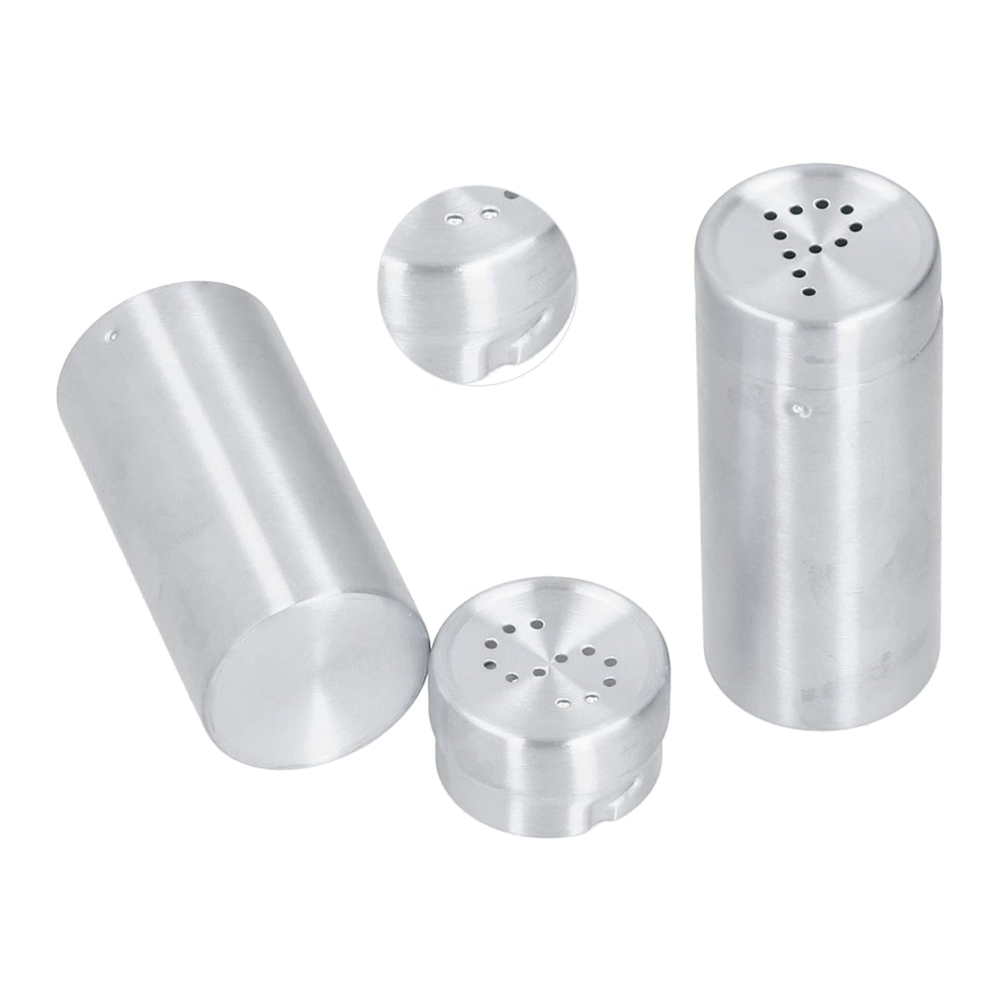 Salt Seasoning Bottle 2 Pcs Condiment Pots, Stainless Steel Jar Shakers Kitchen Container Tool, 1.5x1.5x3.4in 6.8oz Seasoning Shaker for Salt Cinnamon (Stainless