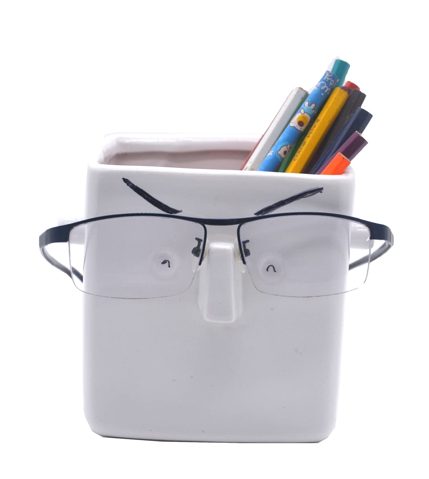 MONMOB 5"X5" White Ceramic Face Planter Pot Succulent Flowerpot DIY Painting Pencil Holder with Glasses Holder Patio Balcony Yard Lawn Ornament Gifts Ideal Gifts for Women, Mom or Birthdays