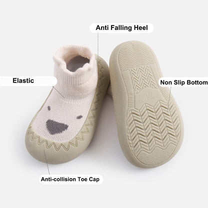 Exemaba Toddler Sock Shoes - Baby First Walking Shoes Soft Sole with Grips for Boys & Girls (Khaki Raccoon, Tag21/6-12 M)
