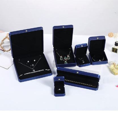 JunningGor Wedding Jewelry Set Premium Leather Box Necklace Earring Ring Display Case Storage Holder (Blue)