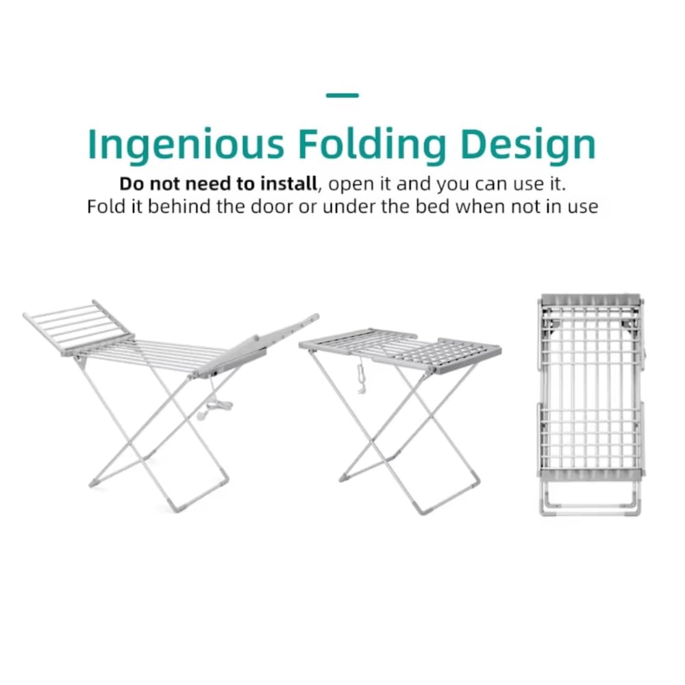 AMOS 230 Electric Heated Clothes Dryer Rack with Cover, Folding Energy-Efficient Indoor Laundry Airer for Fast Drying, Portable & Compact