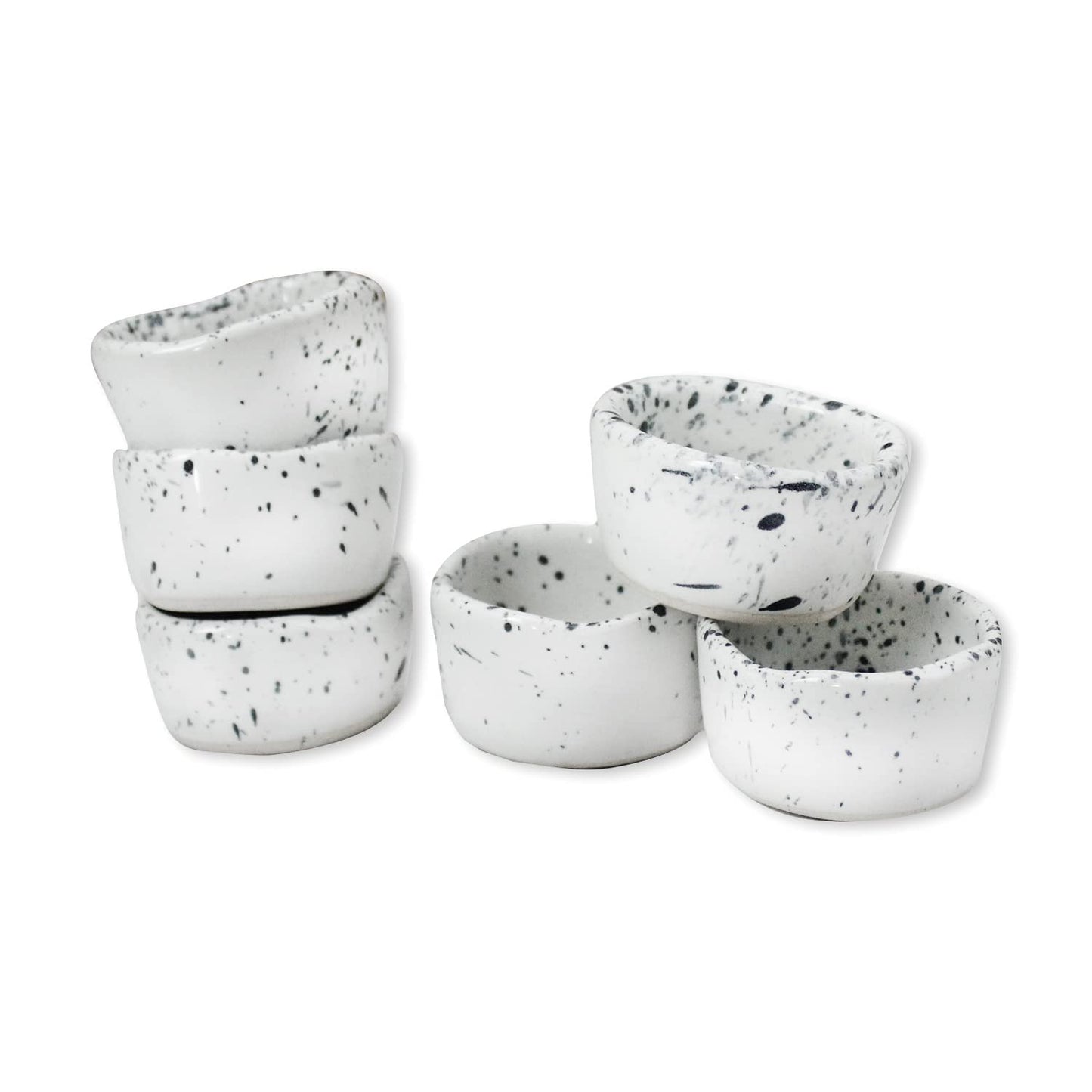 roro Ceramic Stoneware Mini Pinch Bowls Set of 6, Hand-Molded Artisanal Glossy Speckled White, Salt Pepper Spices and Seasoning - Cute and Elegant Kitchen Addition