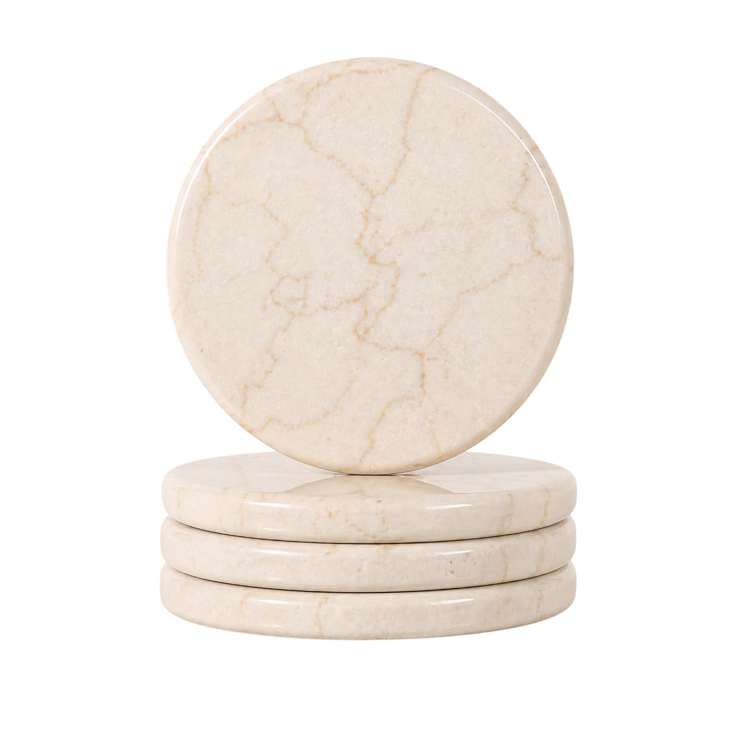 Creative Home Natural Champagne Marble Drink Coasters Set for Table Protection, Luxury Stone Beverage Coasters for Coffee Table, Kitchen, Dining Room and Bar