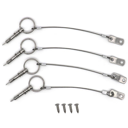4 Pack Quick Release Pin 1/4" Diameter w/Drop Cam & Spring - Lanyard Prevents Loss, Full 316 Stainless Steel, Bimini Top Pin, Marine Hardware, Free Installation Screws