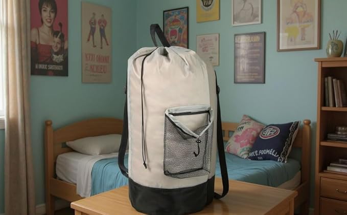 Laundry Bag Backpack with Shoulder Straps and Mesh Pocket Laundry Backpack