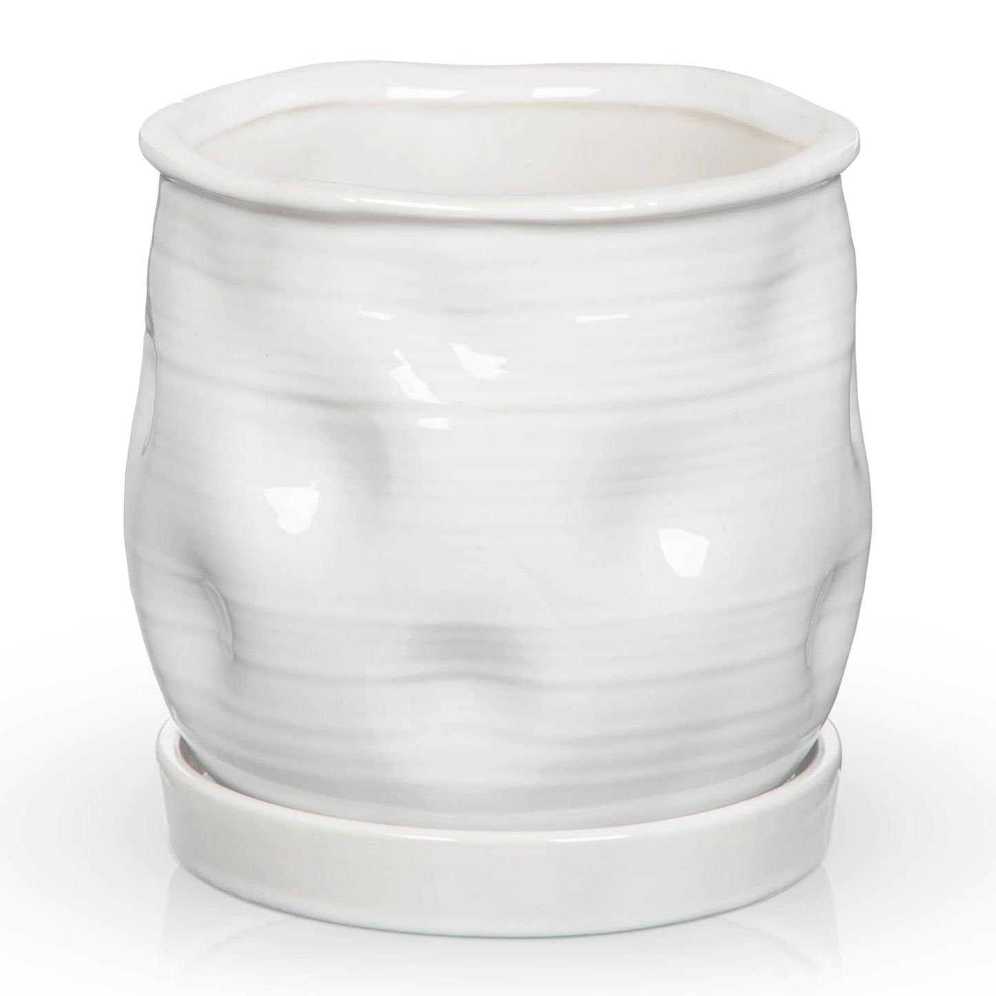 Oairse 5.7 inch Ceramic Pots for Plants, Plant Pot with Drainage Hole and Saucer White Ceramic Indoor Planter with Tray Decorative Flower Pots for Succulent, Cactus, Snake Plant, Herb Indoor Outdoor
