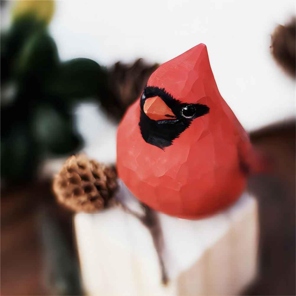ShaoAngDuoMi Hand-Carved Wooden Northern Cardinal Figurines, 3.7" Cardinal Bird Pair (Red & Brown), Romantic Bird Decor for Home, Meaningful Gift for Bird Lovers