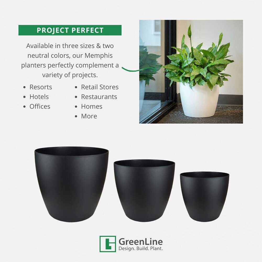 Greenline Manufacturing Memphis 15" Round Indoor Floor Planter Pot – Lightweight & Durable Plastic, Modern Design, Made in USA, Recyclable Large Plant Container for Home & Office Décor (Charcoal Meta