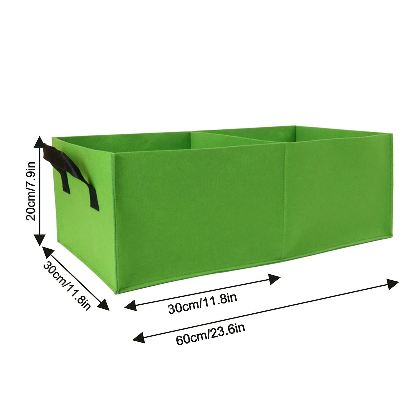 Auroal 10 Gallon Grow Bags 2 Pack, 2 Compartments Rectangle Raised Planting Bags, 400g Heavy Duty Nonwoven Fabric Planter Pots for Vegetable Tomato Herb Flower Indoor Outdoor Gardening (Green-S)