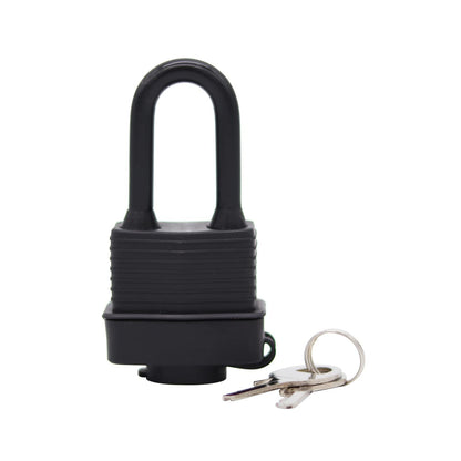 SafiSwords Waterproof Padlocks Keyed Alike for Outdoor use, Covered Heavy Duty Laminated Steel Lock, 1-9/16 Inch. Wide, Long Padlock, Bulk Locks with Same Keys, Pack of 72