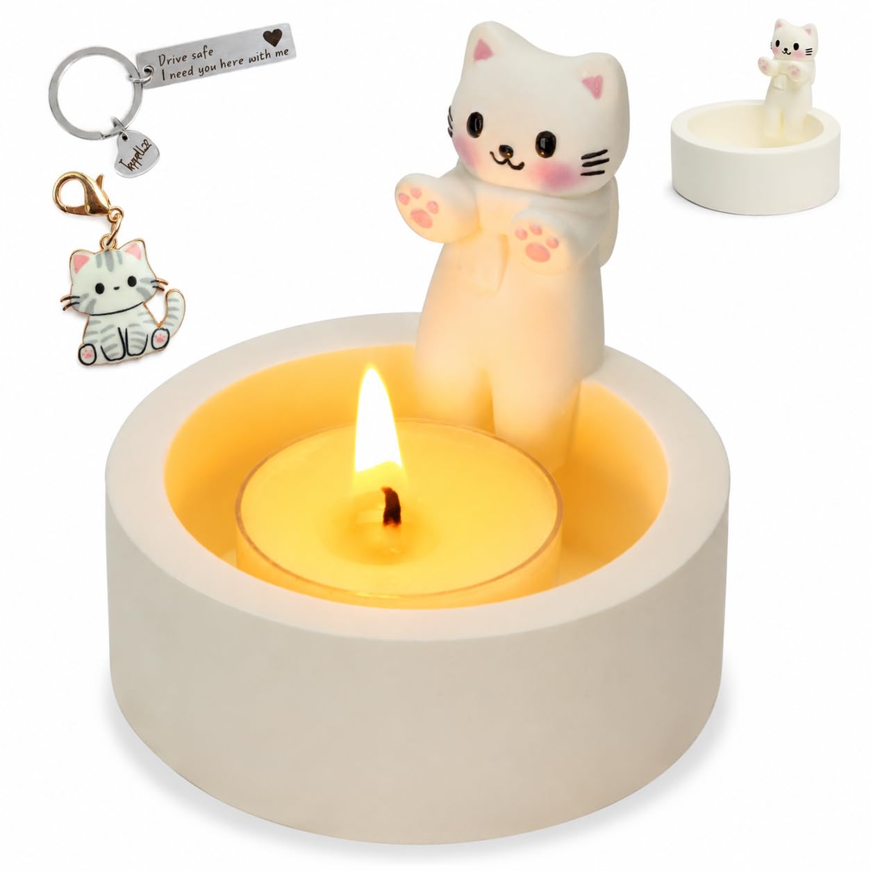 Teppellze Cute Cat Candle Holder, Handmade Kitten Warming Paws Tealight Holder, Aesthetic Room Decor, Unique Gifts for Cat Lovers Women, Friends, Cat Moms (Gift Box Included)