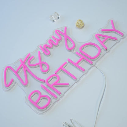 Planzo It's My Birthday Led Neon Light Sign Happy Birthday Party Wall Sign Decor Window Background Sign USB Bedroom Living Room Neon 5V Night Light Kids 15.8" X 9.1" Pink