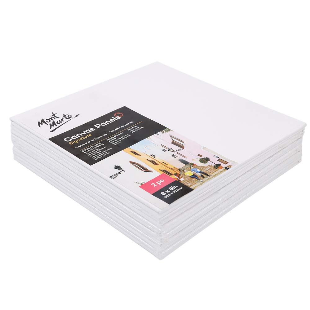 Mont Marte Professional Series Painting Canvas Panels 8 x 8 inch, 12-Pack. Suitable for Artists at All Skill Levels
