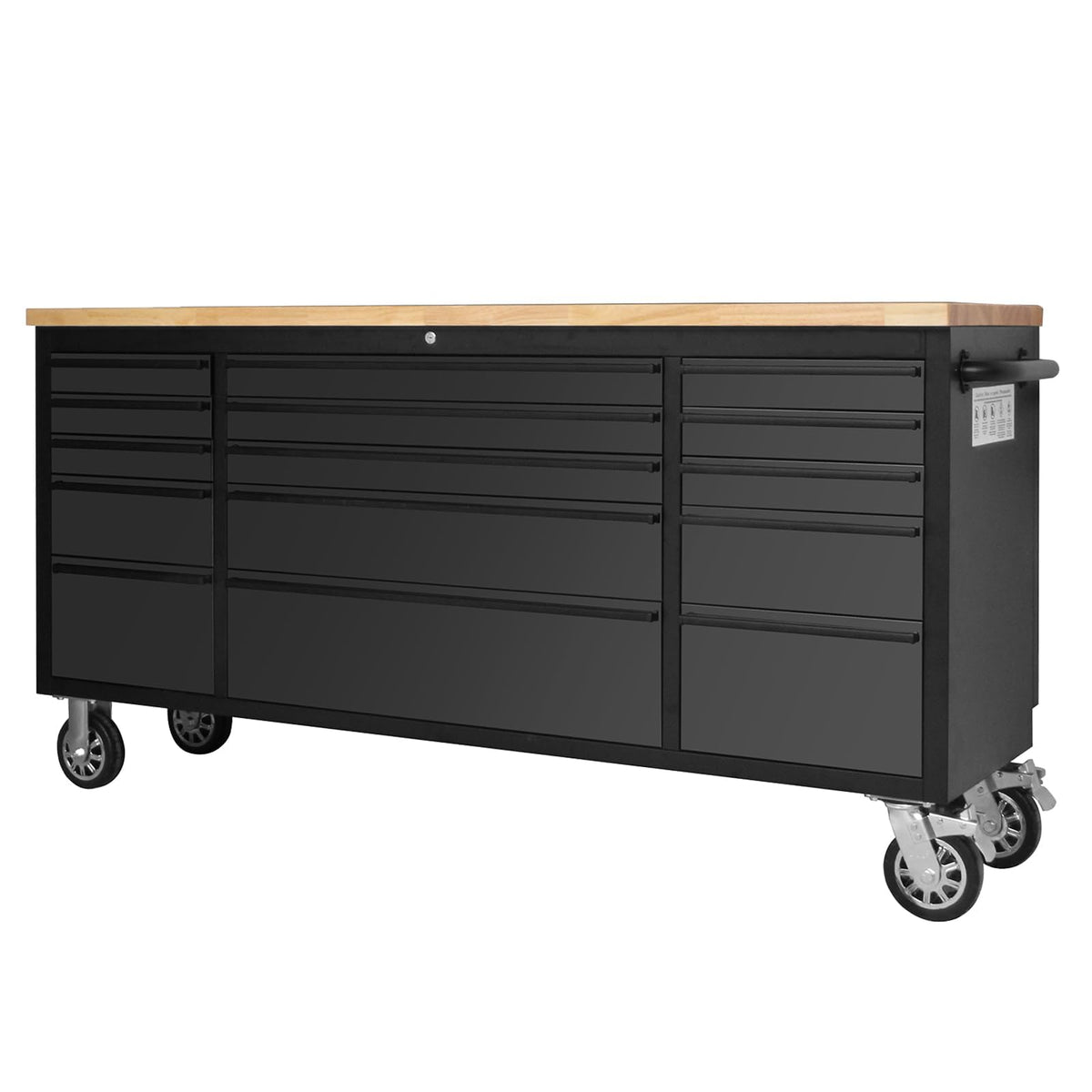 72" Heavy Duty Rolling Tool Chest,Locking Steel Tool Cabinet with 15 Drawers Mobile Workbench with Rubber Wood Work Surface Tool Box with Wheels for Workshop