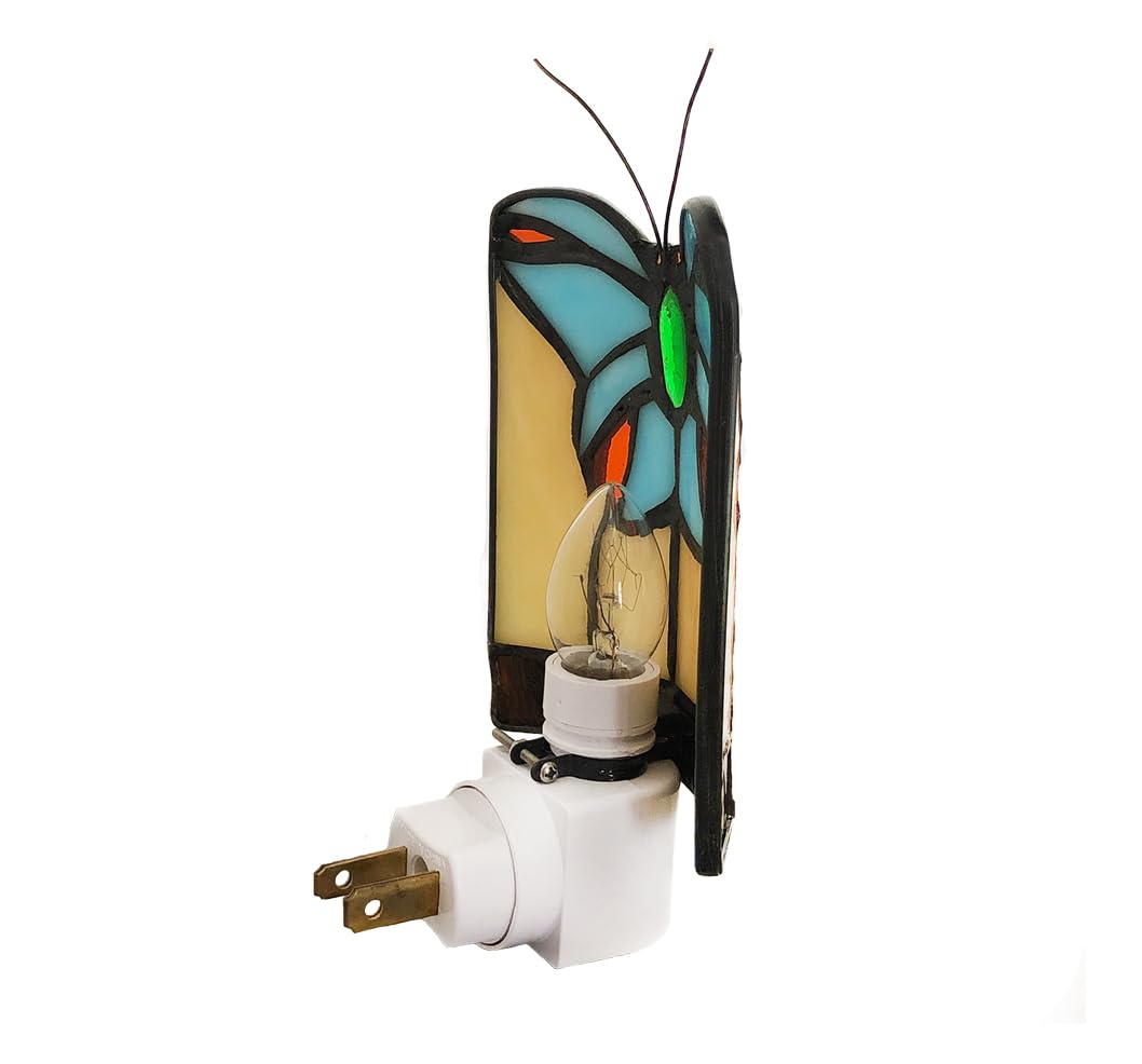 HUIMEIJU Tiffany Butterfly Colored Glass Wall Insert Night Light, Handmade Art Glass Room Light
