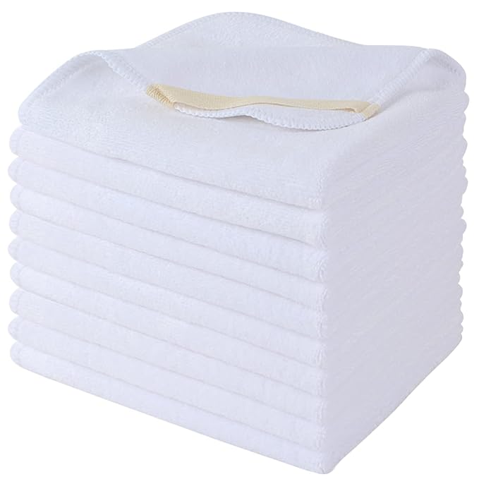 SINLAND Microfiber Facial Cloths Fast Drying Washcloth 12inch x 12inch White 10