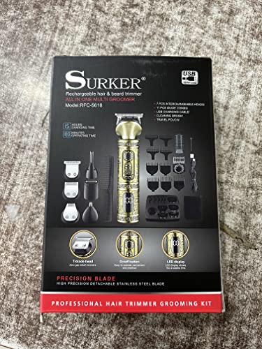 Surker Professional Beard Trimmer Kit - Zero Gapped T-Blade Electric Shaver, Nose & Body Trimmer - Cordless Grooming Kit 7 in 1