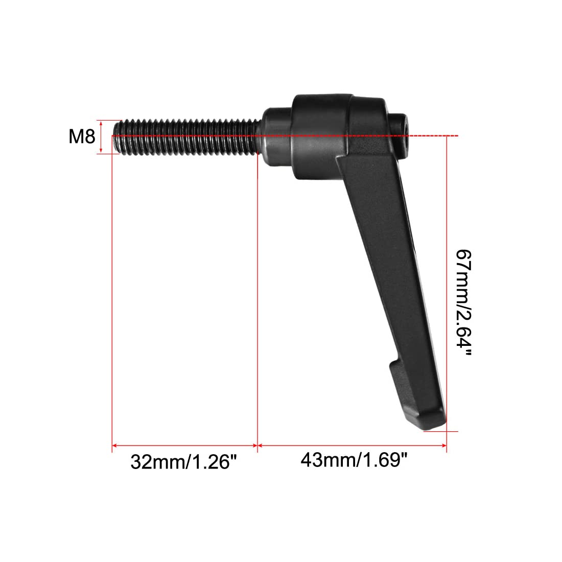 uxcell 2pcs Adjustable Clamping Lever Handle M8 x 32mm Metric Black Oxide Carbon Steel Male Threaded Stud Hand Knobs Rotating Screw Handles Bolts with Locking Lever Black