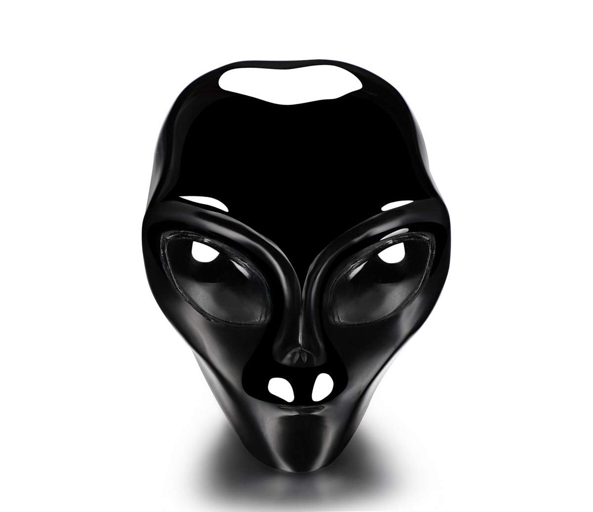 Skullis 2.0" Black Obsidian Crystal Alien Skull, Hand Carved Gemstone Fine Art Sculpture, Reiki Healing Stone Statue.S1144.