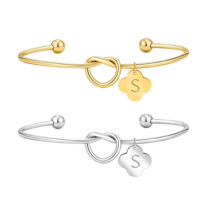 2Pcs Gold/Silver Initial Bracelets for Women Dainty Knot Letter A-Z Initial Bracelet for Women, Personalized Cuff Bangle Bracelet Jewelry Gifts for Women (S)
