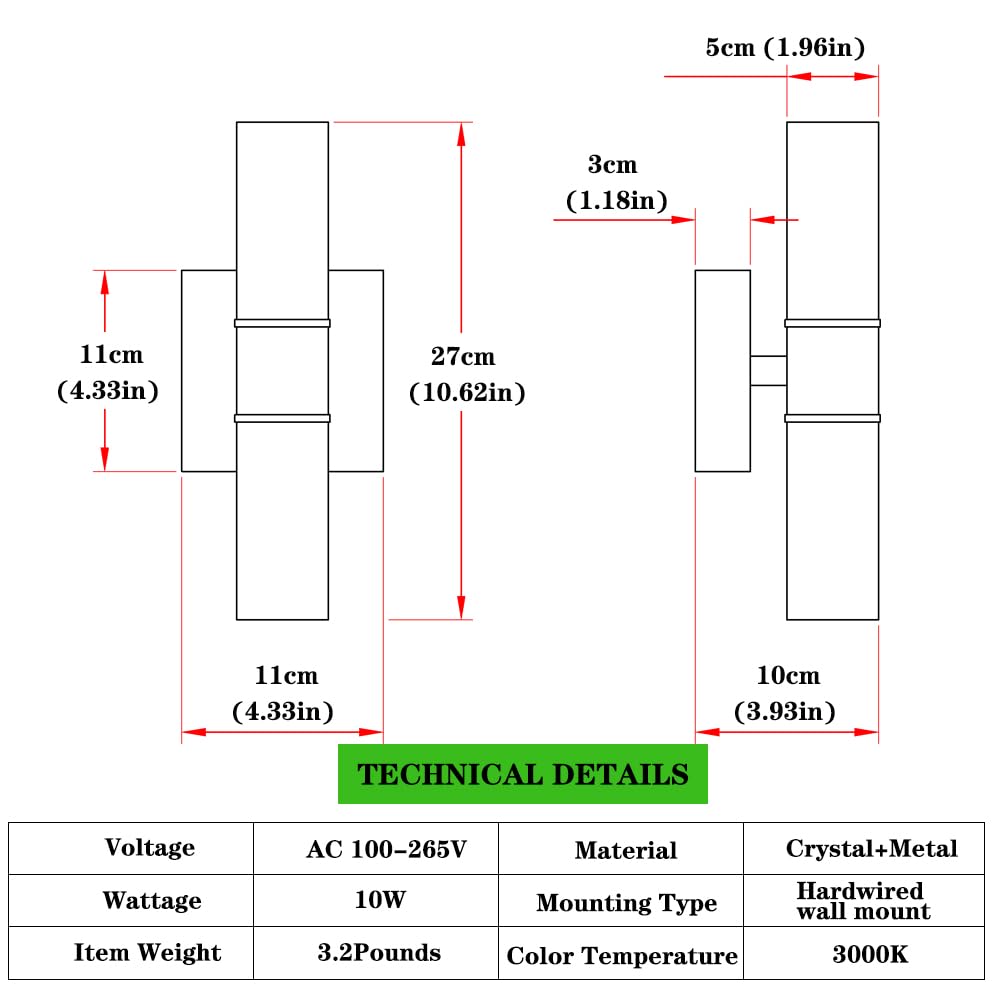 Ditoon Black Sconces Wall Decor Set of 2, Crystal Bathroom Vanity Light Fixture, Modern Hardwired Wall Sconce Light Over Mirror, LED Sconces Wired for Bedroom Hallway Stairwells