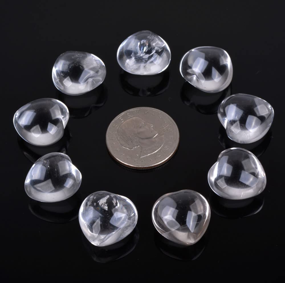 Natural Clear Quartz Gemstone Healing Crystal 0.8" Mini Puffy Heart Pocket Stone Iron Gift Box (Pack of 10)