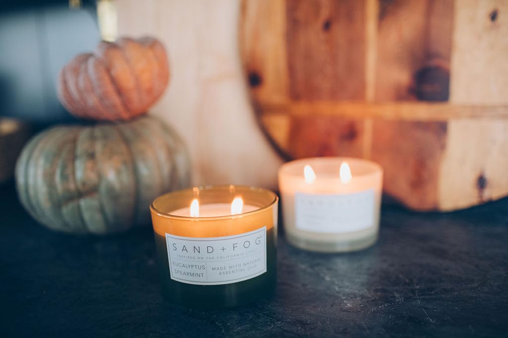 Sand + Fog Scented Candle - Eucalyptus Spearmint – Additional Scents and Sizes – 100% Cotton Lead-Free Wick - Luxury Air Freshening Jar Candles - Perfect Home Decor – 12oz