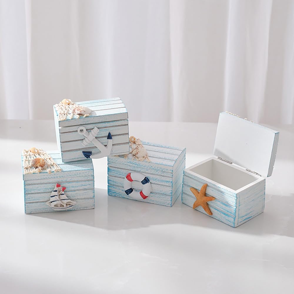 AzsVbvs 2 Pack Wooden Handmade Mini Chair Box Beach Decor Nautical Theme Decoration for Home Office Desk (Starfish)