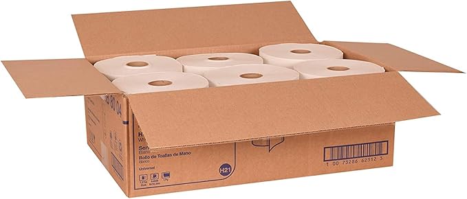 Tork Paper Hand Towel Roll White H21, 100% Recycled Fiber, 6 Rolls x 800 ft