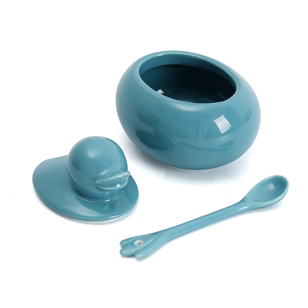 HSOFBLUES Cute Duck-Shaped Ceramic Sugar Bowl with Lid and Spoon - Small Turquoise Sugar Container, Perfect for Coffee Bar, Kitchen, Countertop, Sugar Cubes
