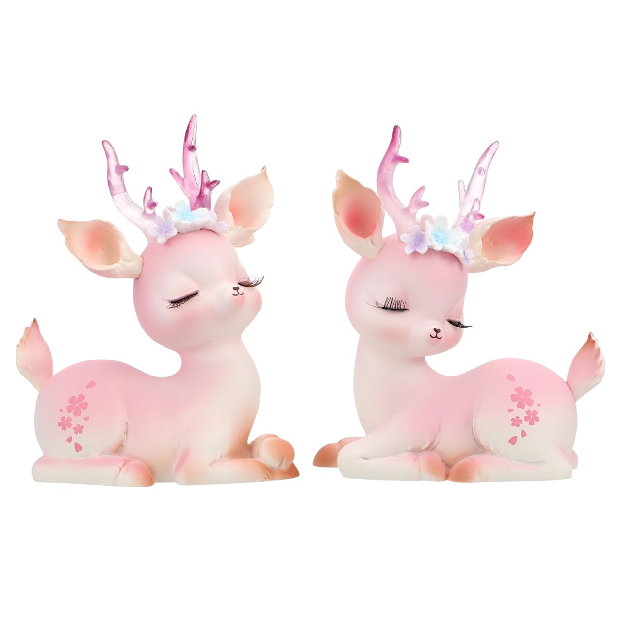 Garneck 2Pcs Pink Resin Deer Ornaments Mini Cartoon Deer Figurines for Car Dashboard Decor Christmas Figurines Home Office Desk Bedroom Study Table Seasonal Decor