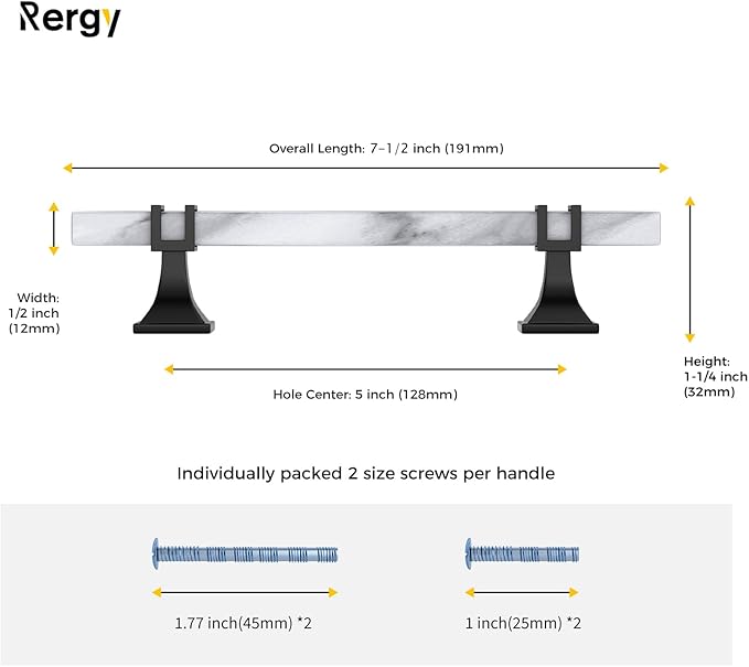 Rergy Cabinet Handles Marble Drawer Pulls and Knobs, T-Bar Hardware