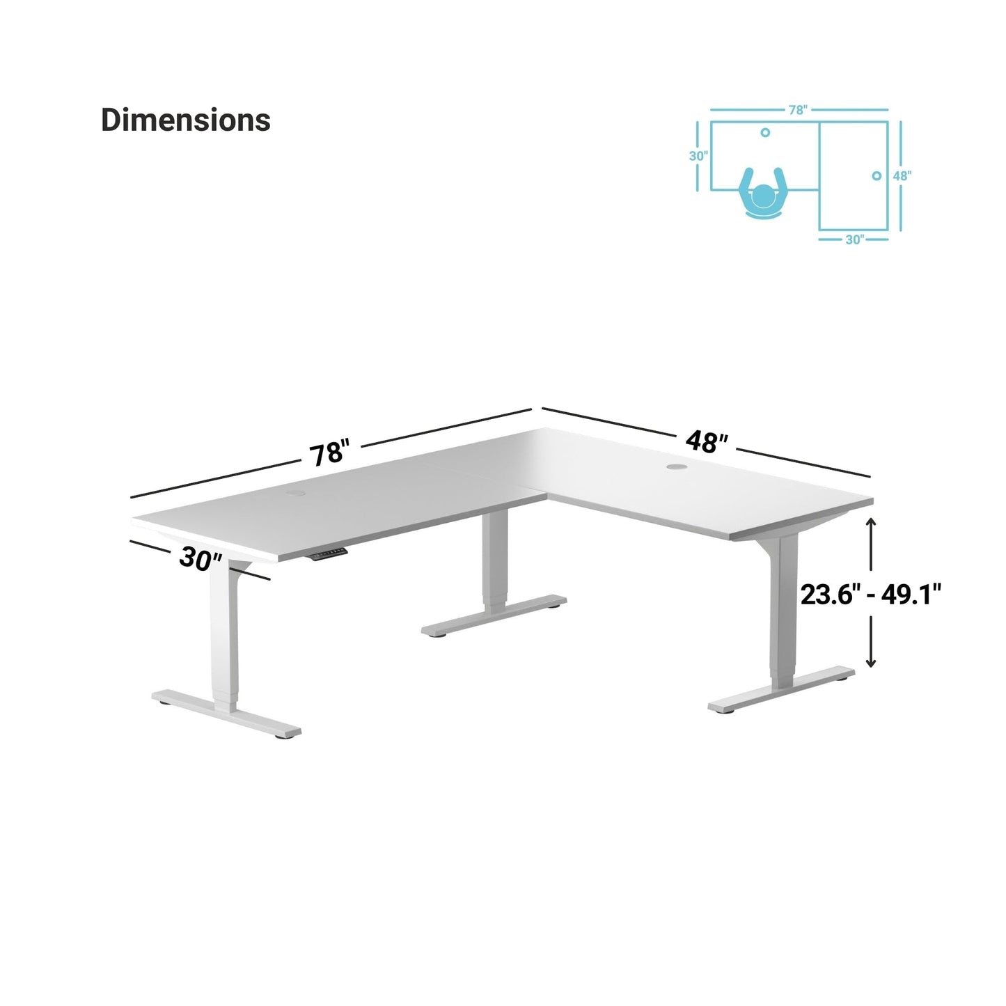 Progressive Desk L Shaped Height Adjustable Standing Desk 78" x 48" - Corner Computer Desk - Electric Stand Up Rising Workstation - Gray Frame/Bright Beech Top