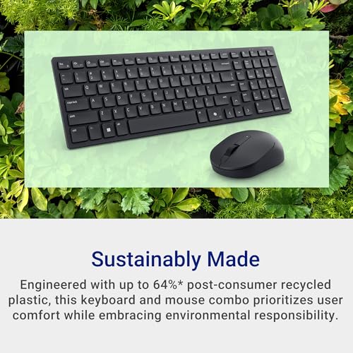 Dell Wireless Keyboard and Mouse - KM3322W, Wireless - 2.4GHz, Optical LED Sensor, Mechanical Scroll, Anti-Fade Plunger Keys, 6 Multimedia Keys, Tilt Leg - Black