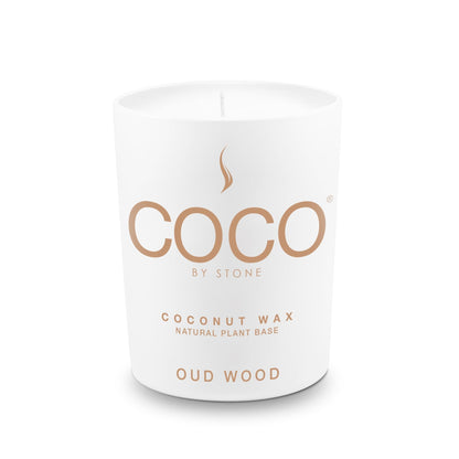 COCO by Stone 6.5oz Candle, Coconut Apricot Wax Candle for Home (Oud Wood) Home Fragrance Products, 1 Wick Candle, Enhance Indoor Aroma, Vegan & Cruelty-Free, Clean Burning and Hand Poured Candle