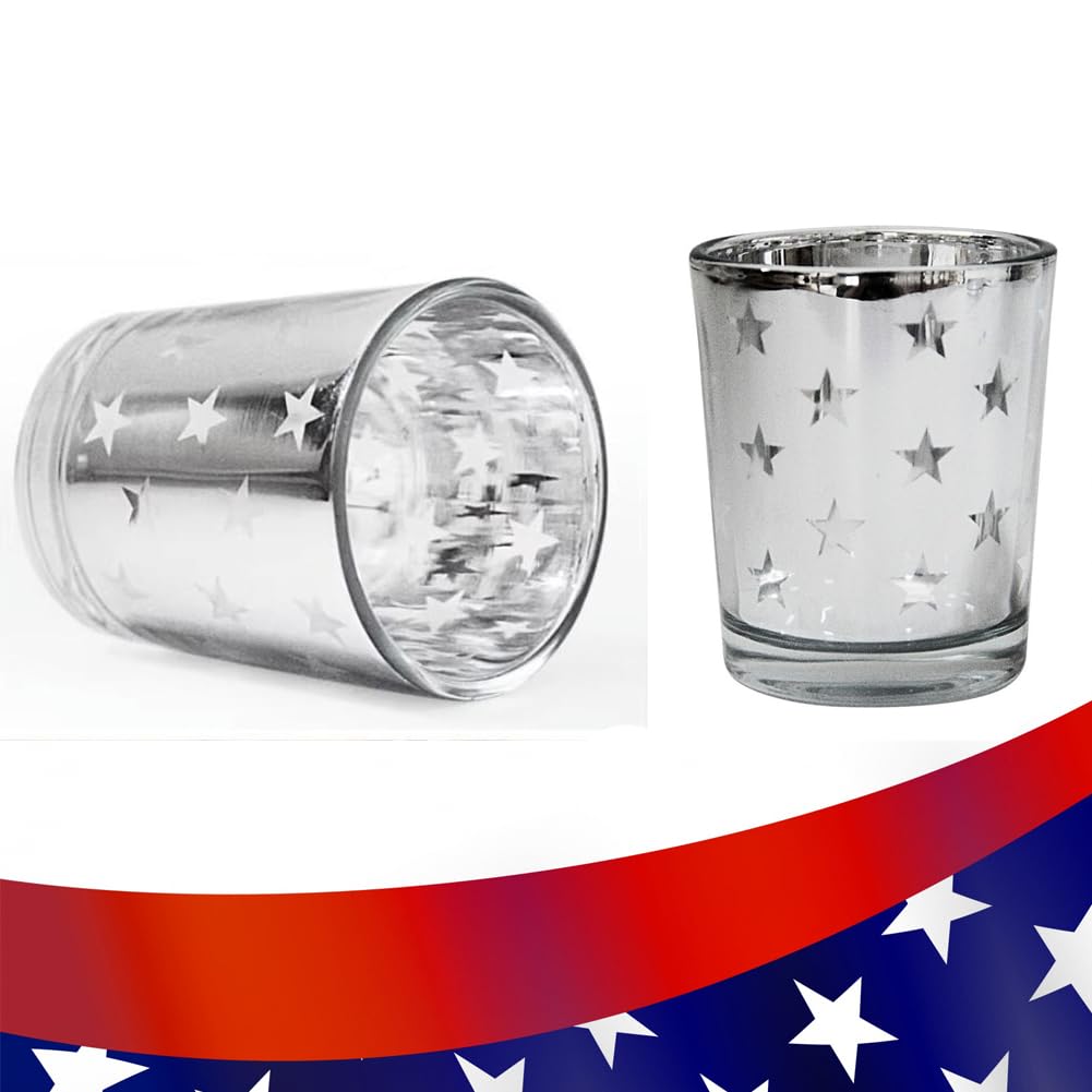 QIAOIDEA Mercury Votive Candle Holder Set of 6, Star Design Silver Mercury Glass Tealight Candle Holders, Perfect for Home, Parties, and Wedding Décor