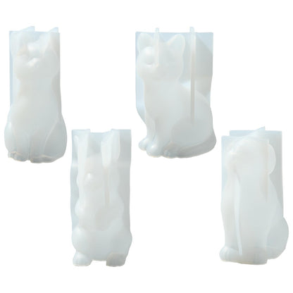 Gythara 4 pcs Cute Animal Theme Silicone Candle Mold with Base Pet Cat Dog Rabbit Cartoon Mold for DIY Party Epoxy Resin Wax Plaster Casting Soap Candy Craft Making Decoration