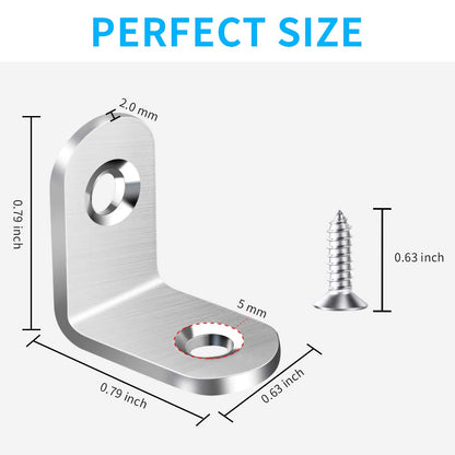 40PCS L Bracket Corner Brace, Stainless Steel L Brackets for Shelves, Metal Corner Bracket, Small Right Angle Brackets for Wood Furniture Chair Drawer Cabinet with 80PCS Screws (0.79 x 0.79 inch)