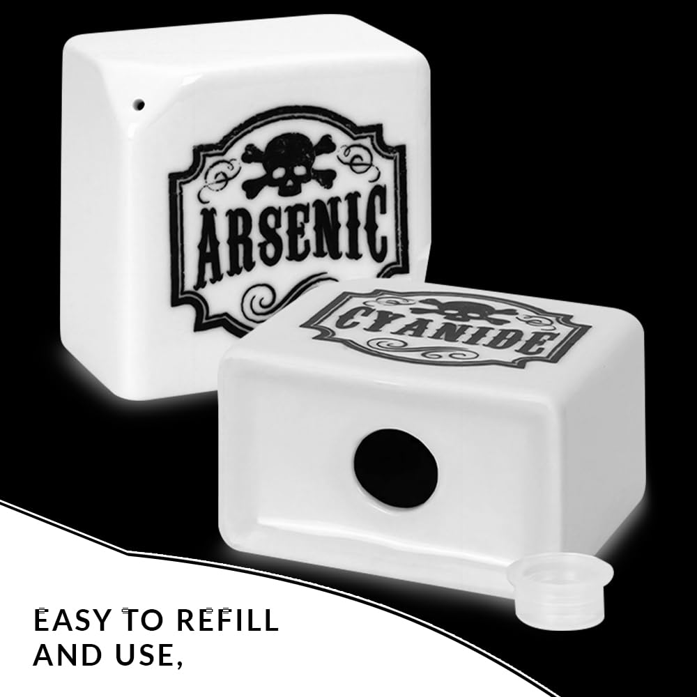 Funny Salt and Pepper Shakers - Arsenic and Cyanide Halloween Decor, Spooky Goth Decor, Gothic Home Decor, Witch Kitchen Accessories, Oddities and Curiosities - Gothic Decor (White)