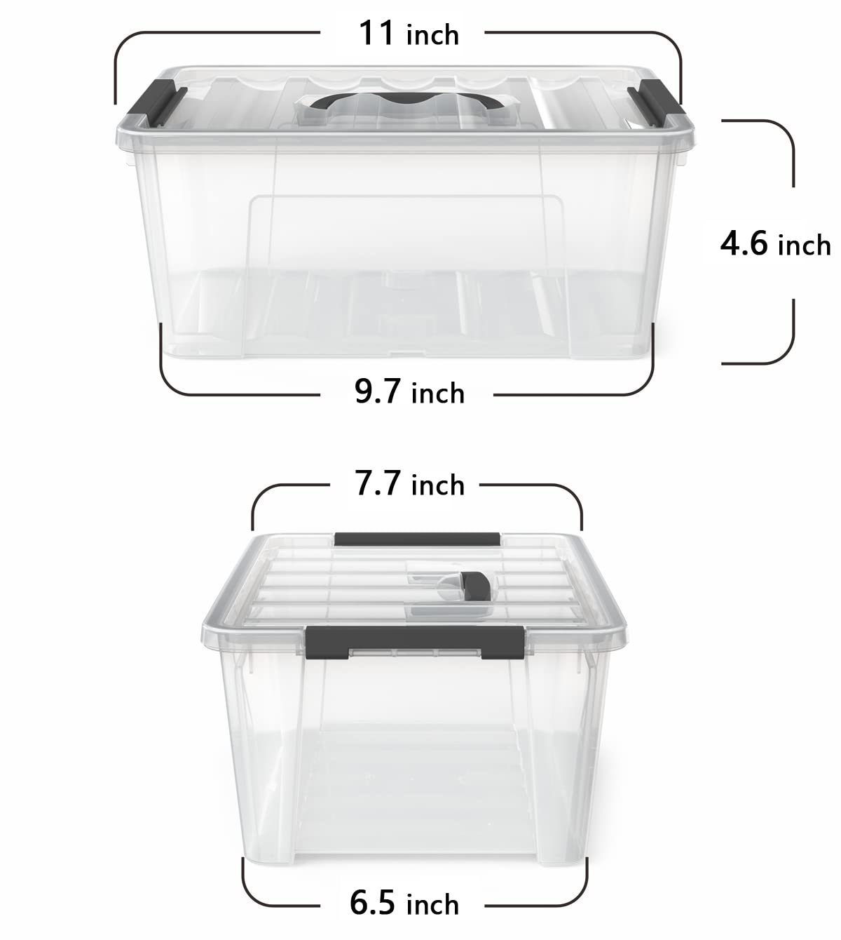 WYT Clear Storage Latch Bins, 6-Pack Storage Organizer Box with Handle and Lids, 5-Litre