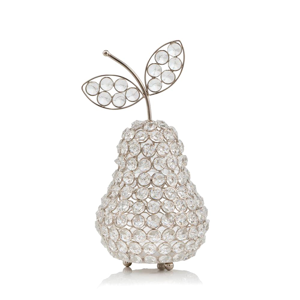 Manzana Cristal Silver Pear, Crystal Silver Pear, Pear Figurine, Artificial Fruit Ornament Table Decor, Crystal Pear Gift, Shiny, Beautiful, Tabletop, Home or Office, Decor, Accents