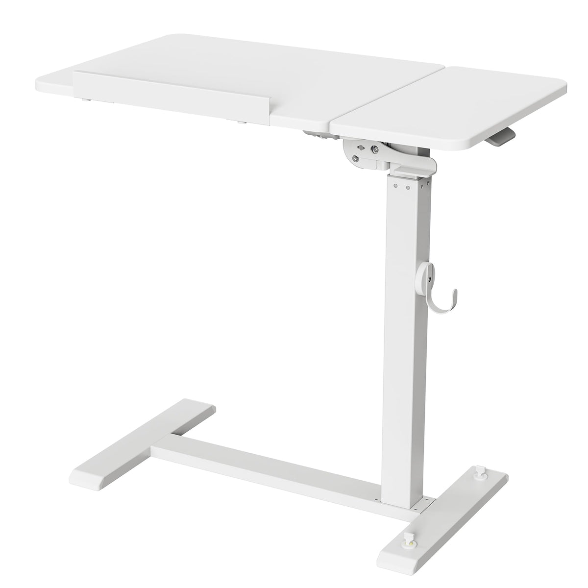 ETHU Foldable Overbed Table with Wheels, Rolling Laptop Standing Desk with Height Adjustable 26.77”-42.51” & Tilting Desktop, Mobile Work Desk for Bedside, Sofa and Home Office Use, White