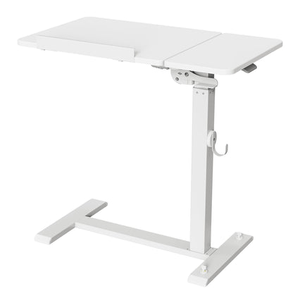 ETHU Foldable Overbed Table with Wheels, Rolling Laptop Standing Desk with Height Adjustable 26.77”-42.51” & Tilting Desktop, Mobile Work Desk for Bedside, Sofa and Home Office Use, White
