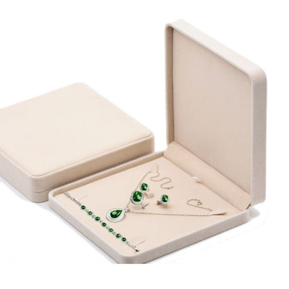 JunningGor Jewelry Set Velvet Box Necklace Earring Ring Necklace Bracelet Gift Display Case Wedding Jewelry Storage Holder (Beige)