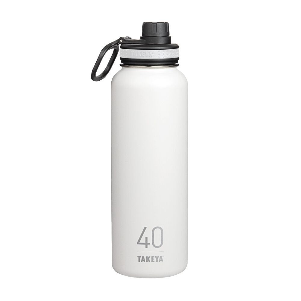 Takeya Originals 40 oz Vacuum Insulated Stainless Steel Water Bottle with Spout Lid, White