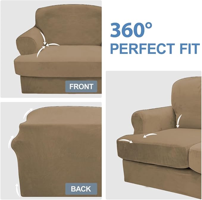 CUCRAF T Cushion Sofa Cover 3 Piece Loveseat Slipcovers, Soft Thick Velvet