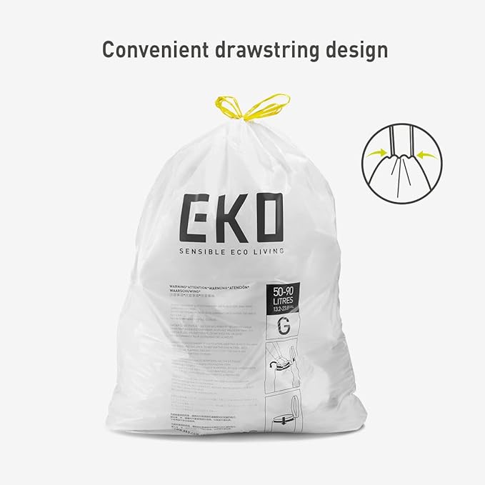 EKO 21 Gallon / 50-90 Liter, Extra-Strong Unscented Garbage Bags, Easy-Dispense