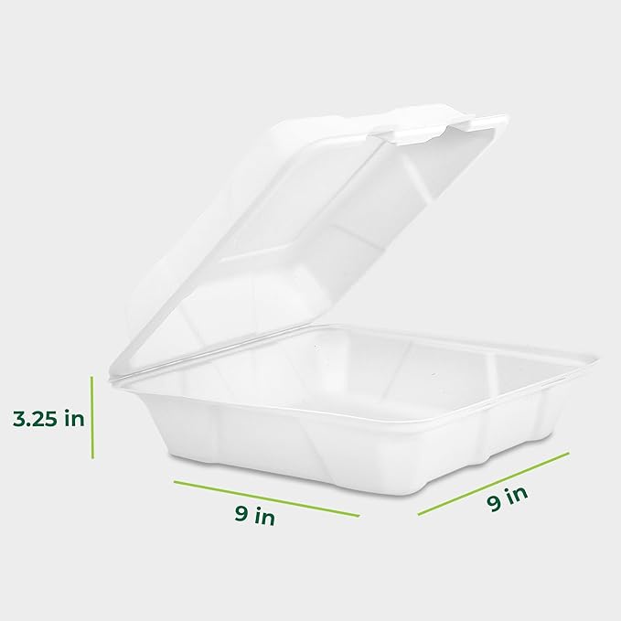 Freshware Compostable 9x9" Clamshell Take Out Food Containers