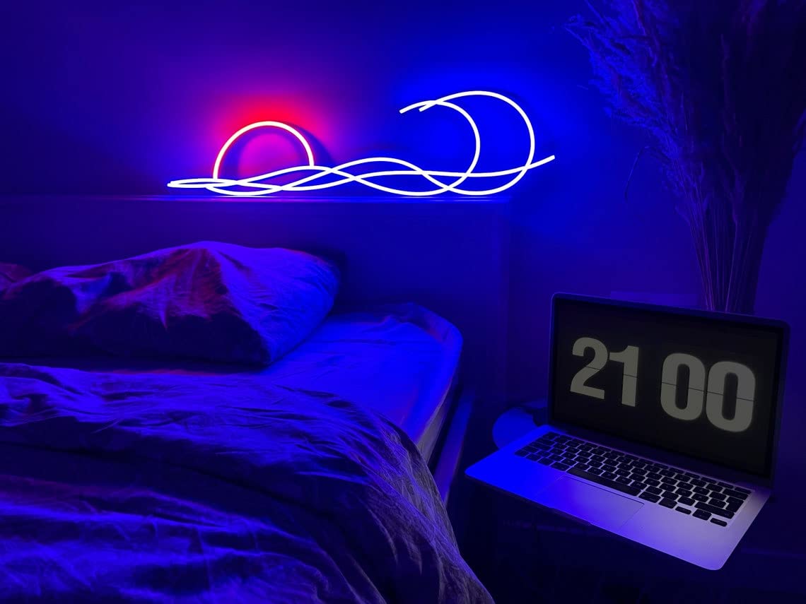 LED Decorative Lights USB Mountains Sunrise Sunset Led Neon Signs Home Decoration Wall Art Holiday Gift Brightness Adjustable 16.5''x11.8''