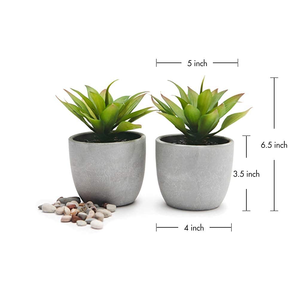 Kurrajong Farmhouse Artificial Plants Indoor | Set of 2 Fake Plants for Desk Decor | Artificial Succulents in pots | Fake Succulents| Faux Plants Indoor | Faux Agave for Shelf Decor
